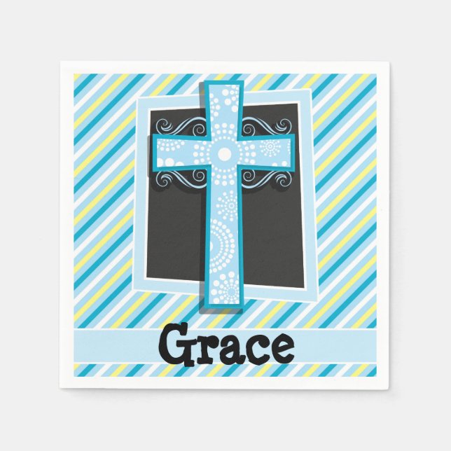 Blaue Kreuz-, Blau- und Gelbstreifen Serviette (Vorderseite)