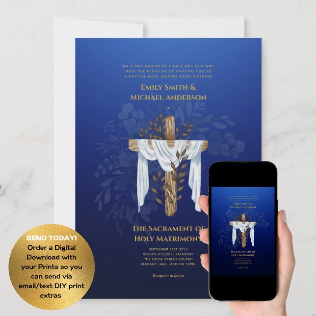 Blaue Kreuzkatholische Hochzeit der Hochzeit der H Einladung (Von Creator hochgeladen)