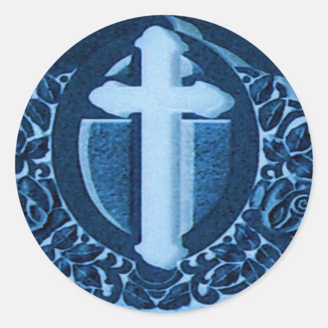Blaue Kreuzkleber Runder Aufkleber (Vorderseite)