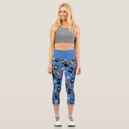 Blaue Kreuzknochen Capri Leggings