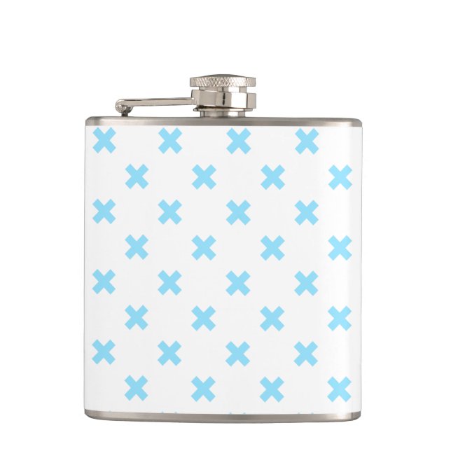 Blaue Kreuzstiche auf weiß Flachmann (Vorderseite)