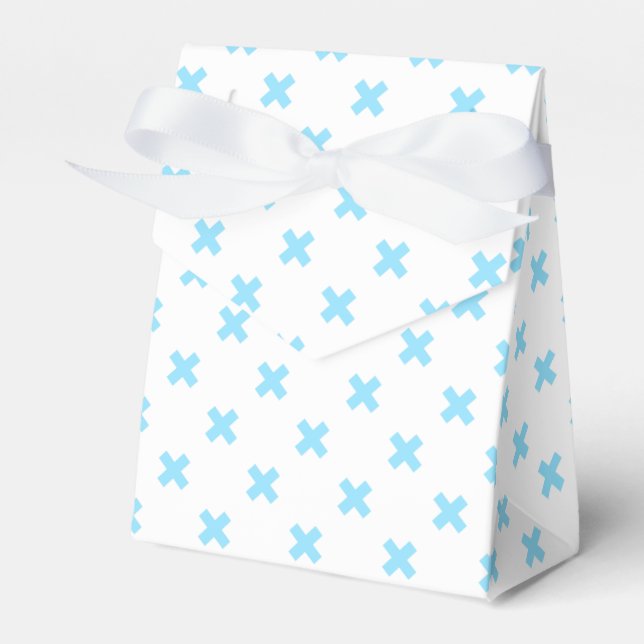 Blaue Kreuzstiche auf weiß Geschenkschachtel (Vorderseite)