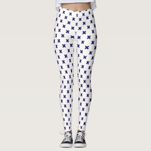 Blaue Kreuzstiche auf weiß Leggings