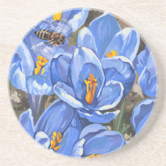 Blaue Krokus und eine Biene Getränkeuntersetzer