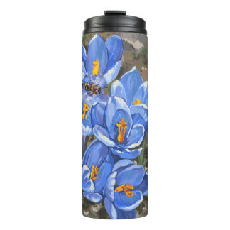 Blaue Krokus und eine Biene Thermosbecher