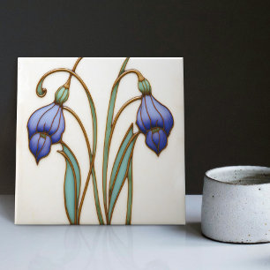 Blaue Krokus-Wanddekoration Art Nouveau Art Deco K Fliese