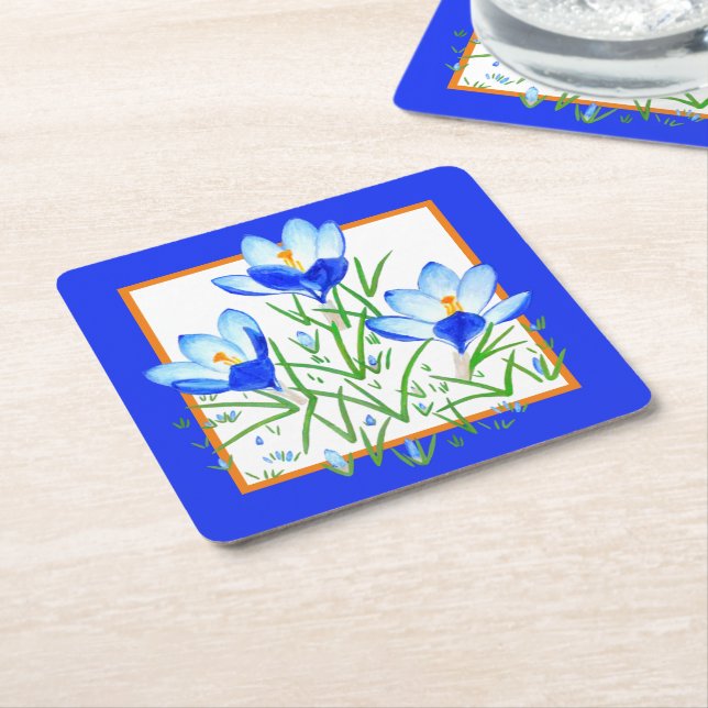 Blaue Krokusblumen Rechteckiger Pappuntersetzer (angewinkelt)