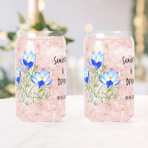 Blaue Krokusse Gedruckte Glas Dosen