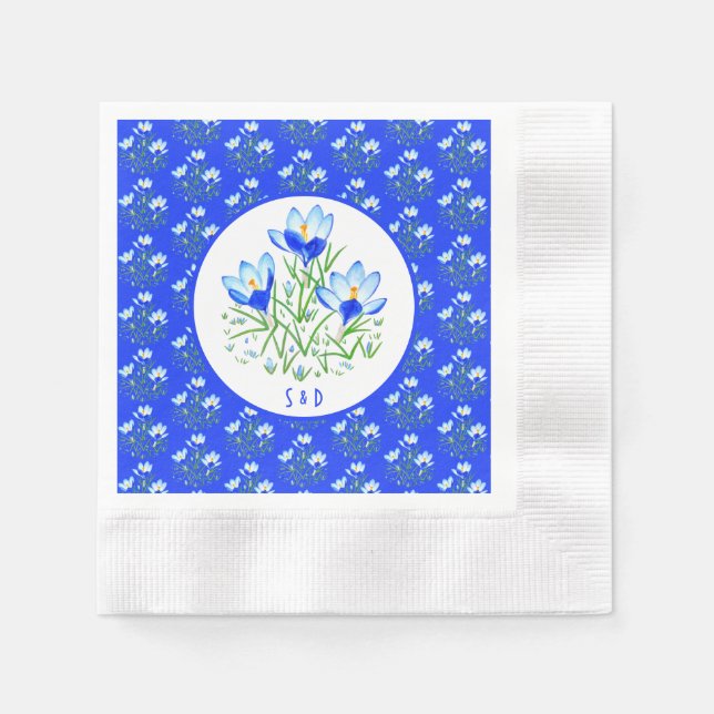 Blaue Krokusse Hochzeit Serviette (Vorderseite)