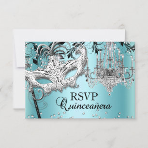 Blaue Kronleuchter-Masquerade-Quinceanera-RSVP RSVP Karte