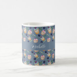 Blaue Kuchen und Früchte Aquarellmuster Kaffeetasse