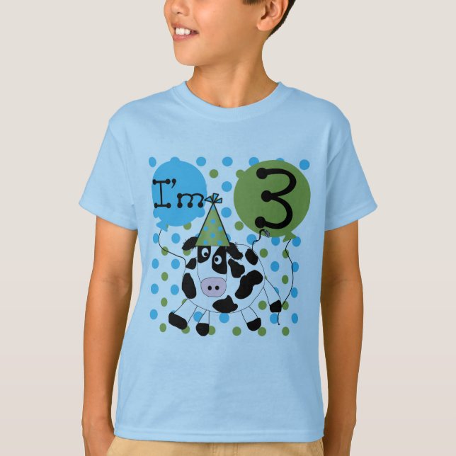 Blaue Kuh 3. Geburtstagsgeschenke T-Shirt (Vorderseite)
