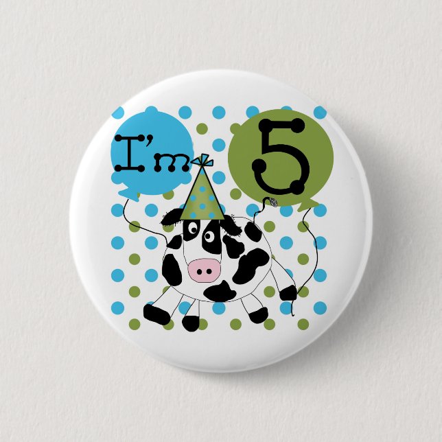 Blaue Kuh 5th Birthday Tshirts und Geschenke Button (Vorderseite)
