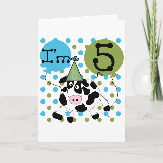 Blaue Kuh 5th Birthday Tshirts und Geschenke Karte (Vorderseite)