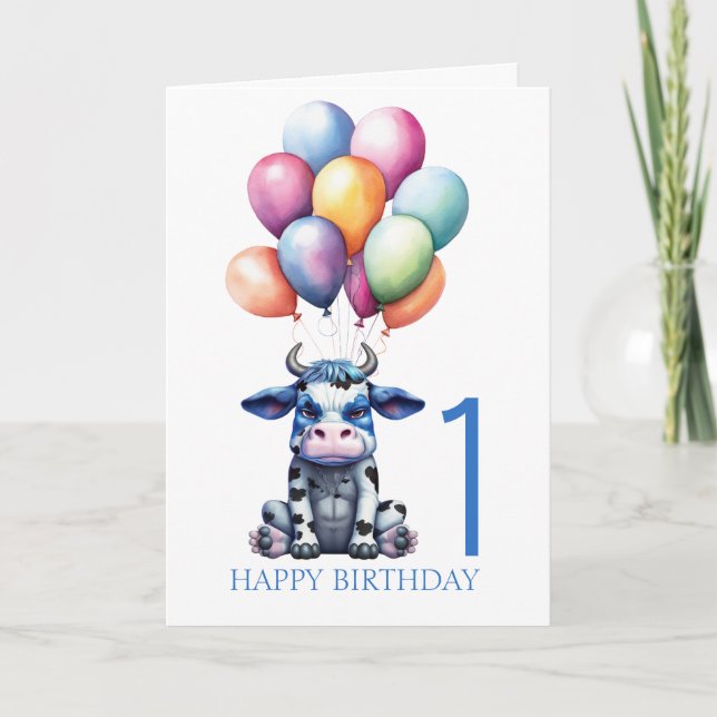 Blaue Kuh Geburtstag Karte (Vorderseite)