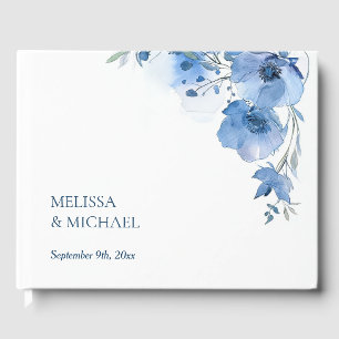 Blaue künstlerische Wasserfarbe Florale Hochzeit Gästebuch