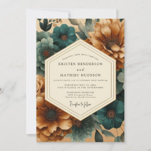 Blaue Kupferplatten-Flora-Hochzeit Einladung