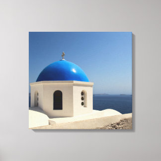 Blaue Kuppel auf Santorini Leinwanddruck