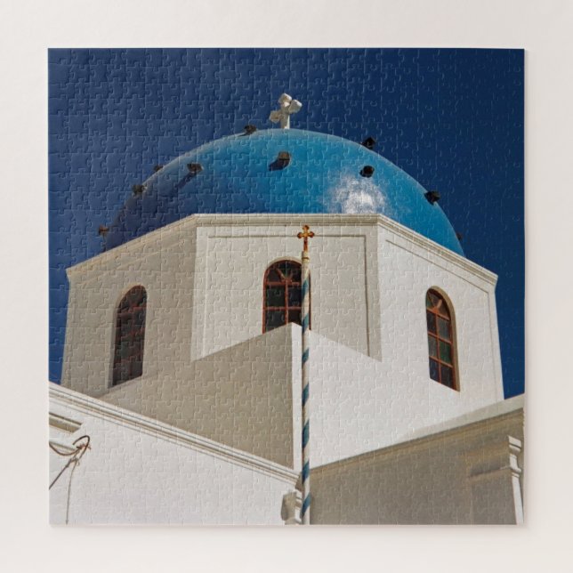 Blaue Kuppel, Santorini, Griechenland 676-pc (Vertikal)