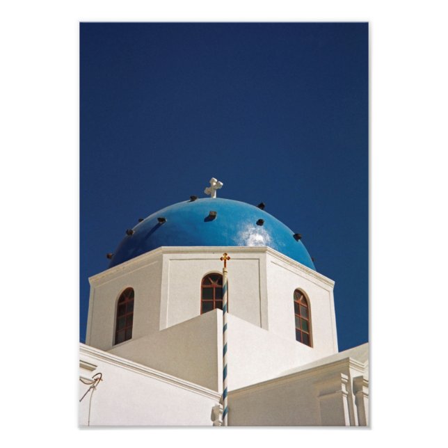 Blaue Kuppel, Santorini, Griechenland Fotodruck (Vorne)