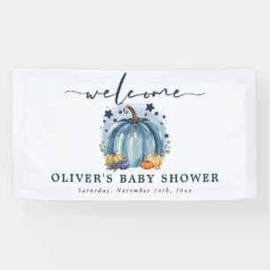 Blaue Kürbis Auf seinem Weg Junge Baby Shower Will Banner