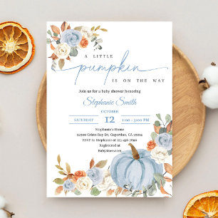 Blaue Kürbis-Herbst-Baby-Party Einladung