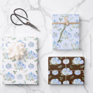 Blaue Kürbisblumen Geschenkpapier Set