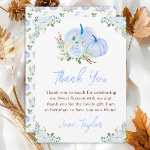 Blaue Kürbisse Floral Sweet Sixteen Dankeskarte