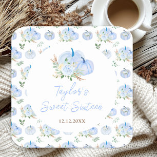 Blaue Kürbisse Floral Sweet Sixteen Rechteckiger Pappuntersetzer