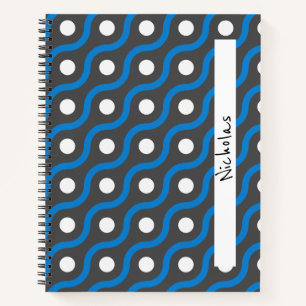 Blaue Kurvenlinie Muster auf Grau Notizbuch