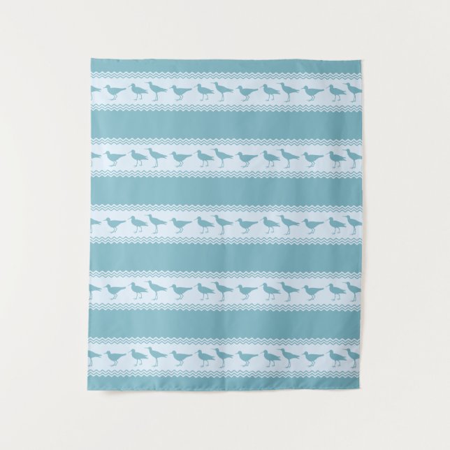Blaue Küste Sandpiper Bird Stripes Wandteppich (Vorderseite)
