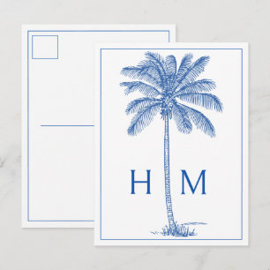 Blaue Küsten-Palmetto-Palme Monogramm Postkarte