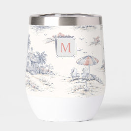 Blaue Küsten-Tropen-Französische Toile Monogramm