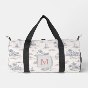 Blaue Küsten-Tropen-Französische Toile Monogramm Duffle Bag