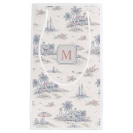 Blaue Küsten-Tropen-Französische Toile Monogramm Kleine Geschenktüte
