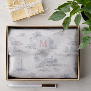 Blaue Küsten-Tropen-Französische Toile Monogramm Seidenpapier