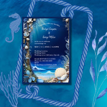 Blaue Küstenvibe Hochzeit Einladung