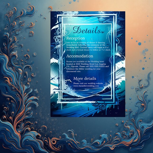 Blaue Küstenvibe Hochzeitskarte Begleitkarte (Von Creator hochgeladen)