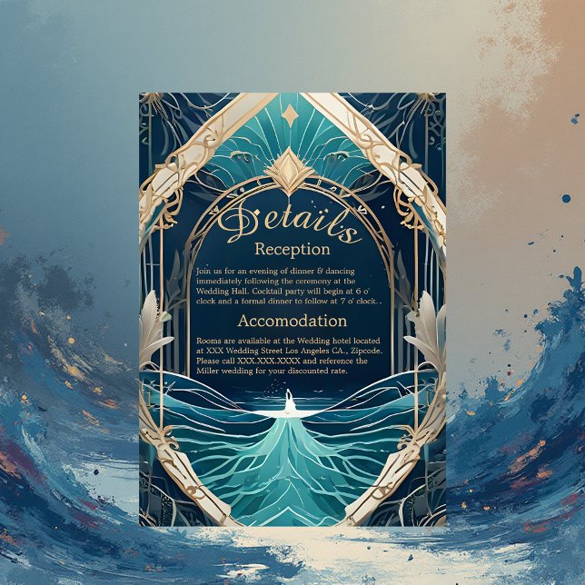 Blaue Küstenvibe Hochzeitskarte Begleitkarte (Von Creator hochgeladen)