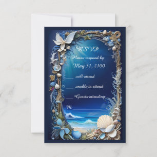 Blaue Küstenvibe Hochzeitskarte RSVP Karte