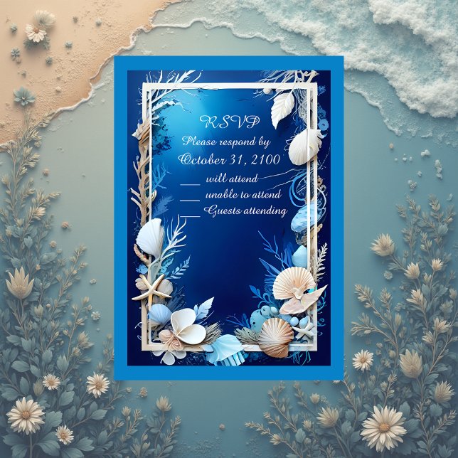 Blaue Küstenvibe Hochzeitskarte RSVP Karte (Von Creator hochgeladen)