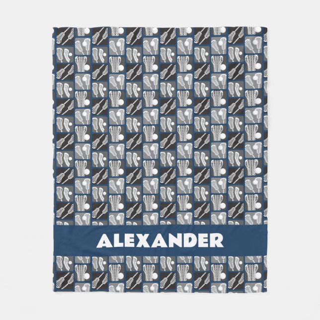 Blaue Lacrosse Blöcke von Säcken und Säcken Fleecedecke (Vorderseite)