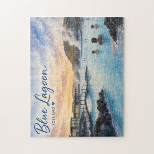 Blaue Lagune Island Thermalbad Aquarell 