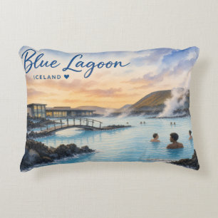 Blaue Lagune Island Thermalbad Aquarell Dekokissen