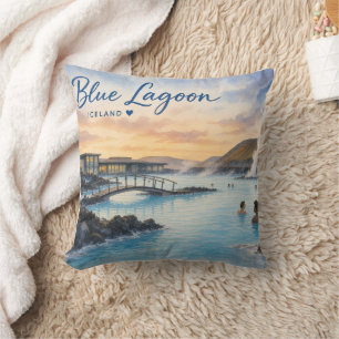 Blaue Lagune Island Thermalbad Aquarell Kissen