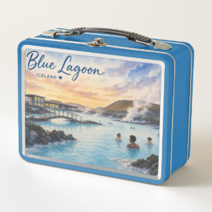 Blaue Lagune Island Thermalbad Aquarell Metall Brotdose