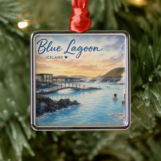 Blaue Lagune Island Thermalbad Aquarell Ornament Aus Metall