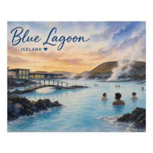 Blaue Lagune Island Thermalbad Aquarell Poster