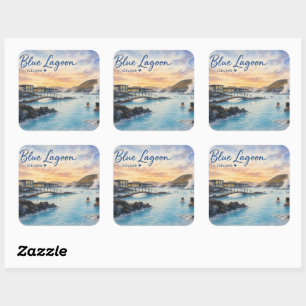 Blaue Lagune Island Thermalbad Aquarell Quadratischer Aufkleber