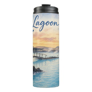 Blaue Lagune Island Thermalbad Aquarell Thermosbecher